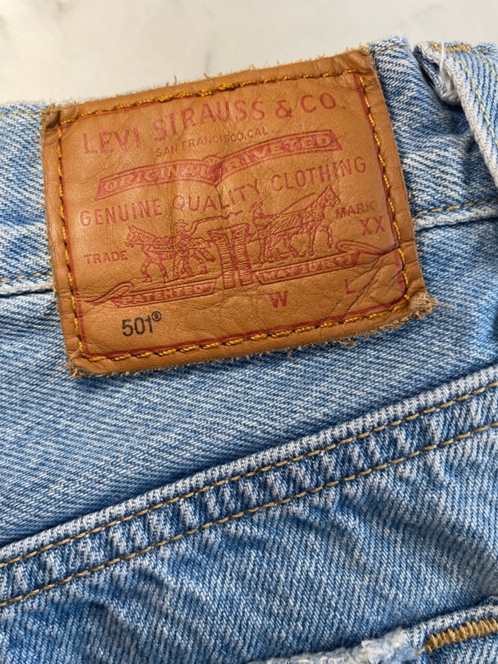 Levi's 501 button front Light Blue Distressed Denim Cutoff Shorts - Picture 7 of 11